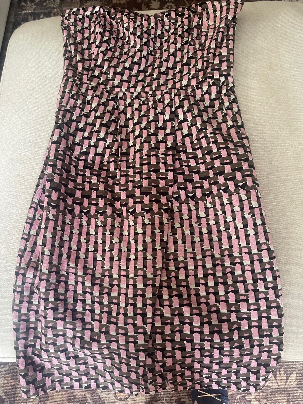 Banana Republic Pink and Black Geometric Strapless Mini Dress
